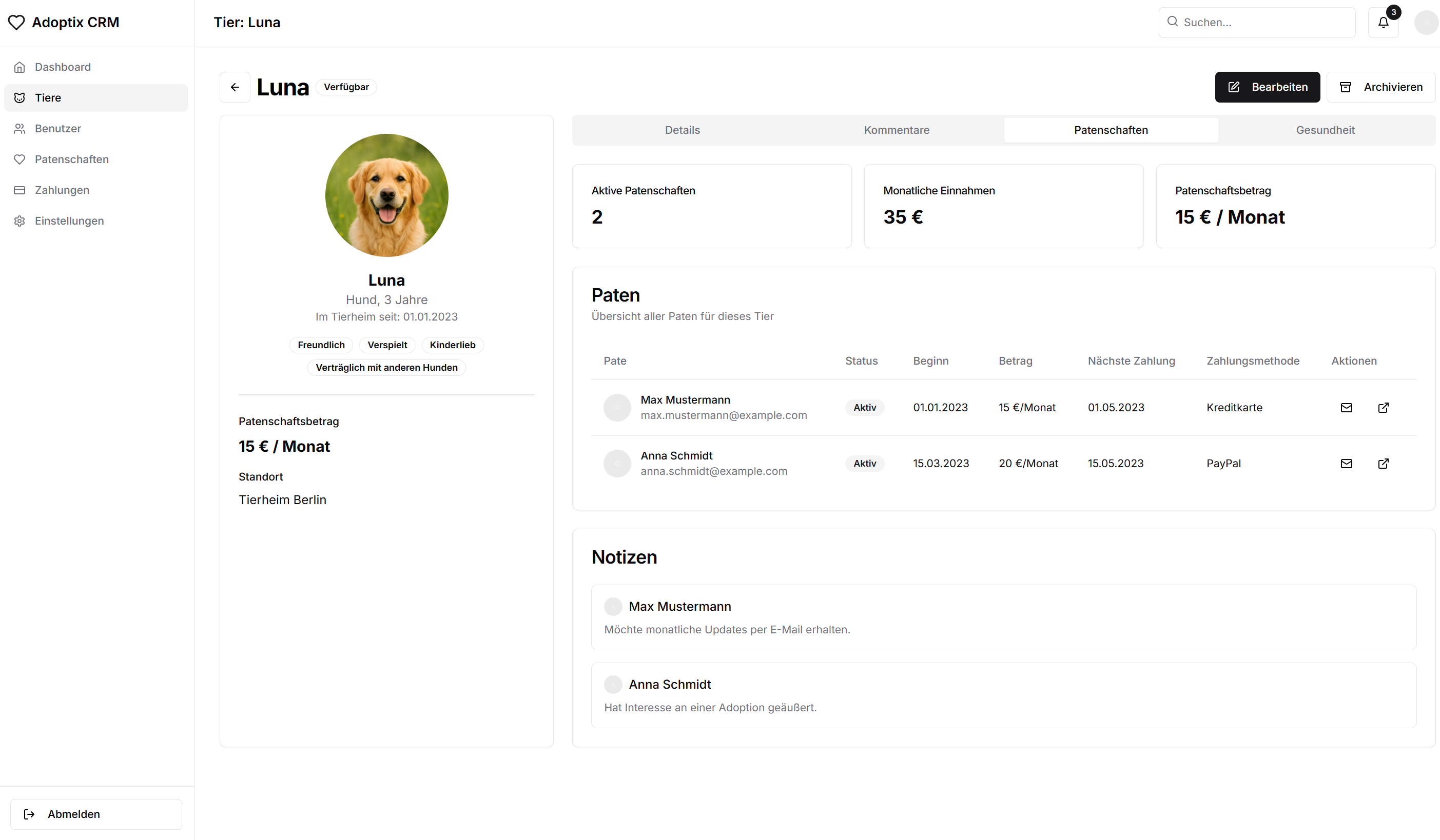 Adoptix Online Team-Verwaltung - Gemeinsame Tierverwaltung für das gesamte Team mit Echtzeit-Updates und Kollaborationstools