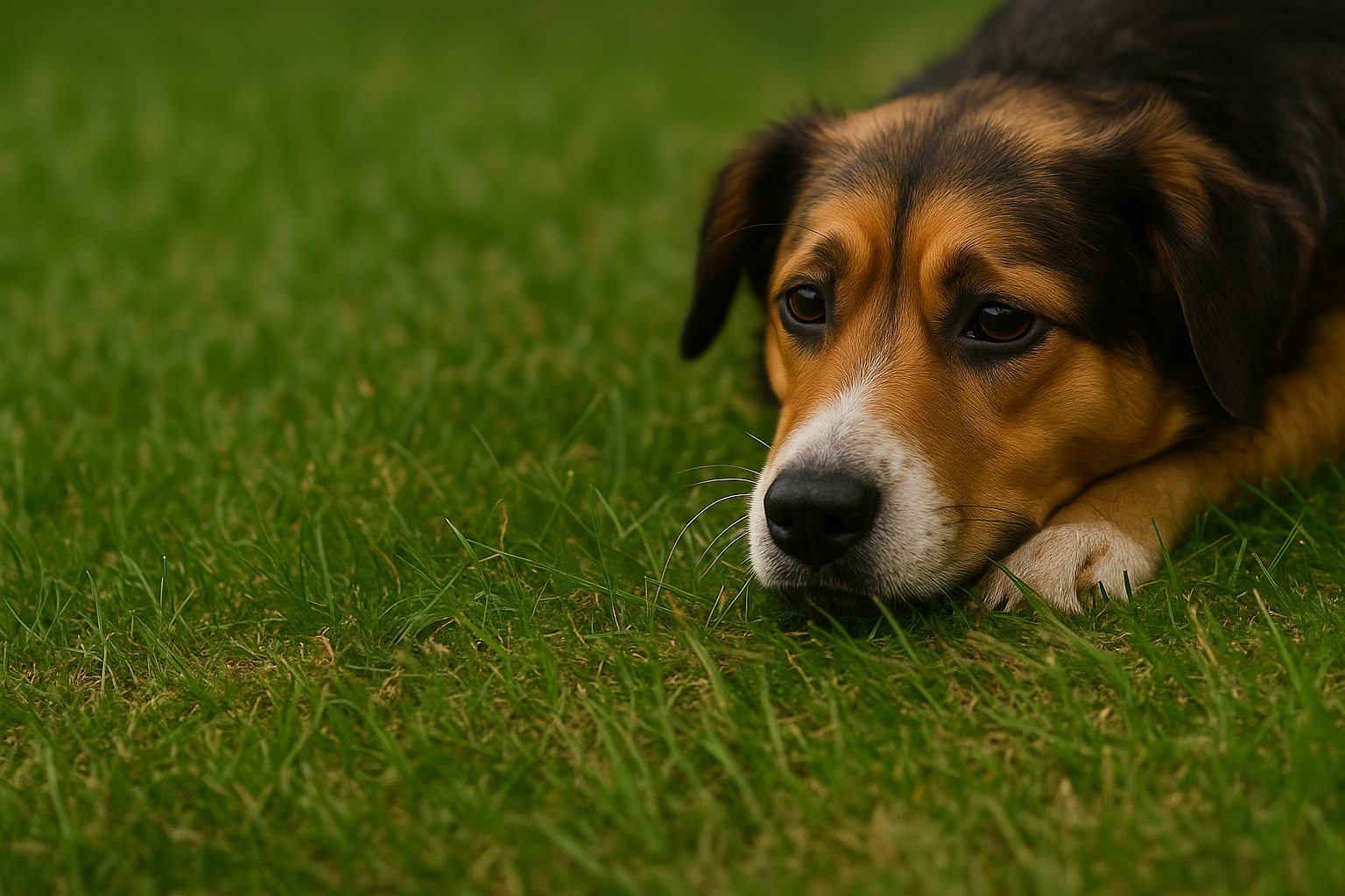 Adorable dog resting on grass - representing the animals waiting for loving homes through Adoptix